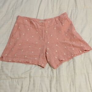 LOFT outlet linen blend pink shorts with white polka dots